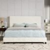King Size Boucle Upholstered Platform Bed - White - Image 14