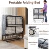 Folding Bed With Mattress, Sportable Foldable Bed With Storage Cover, Srollaway Bed For Adults With Memory Foam Mattress And Metal Frame, Scot Size Guest Bed On Wheels - Black - Image 7