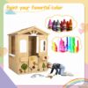 Wooden Playhouse For Kids Outdoor With Working Door, Windows, Mailbox, Bench, Flowers Pot Holder - Natural - Image 4
