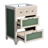 Bathroom Vanity With Ceramic Sink, Bathroom Vanity Cabinet With 2 Drawers, Wooden Bathroom Sink Cabinet - Beige / Green - Image 16