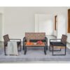 4 Piece Patio Furniture Set Outdoor Balcony Porch Garden Backyard Lawn Furniture Acacia Wood Table Top, Morden - Black And Light Brown - Image 15