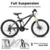 A2660 Mountain Bike 26" Wheels, 21 Speed Full Suspension Mens Womens Trail Commuter City Mountain Bike, Carbon Steel Frame Disc Brakes Thumb Shifter Front Fork Rear Shock Absorber Bicycles - Gray - Image 3