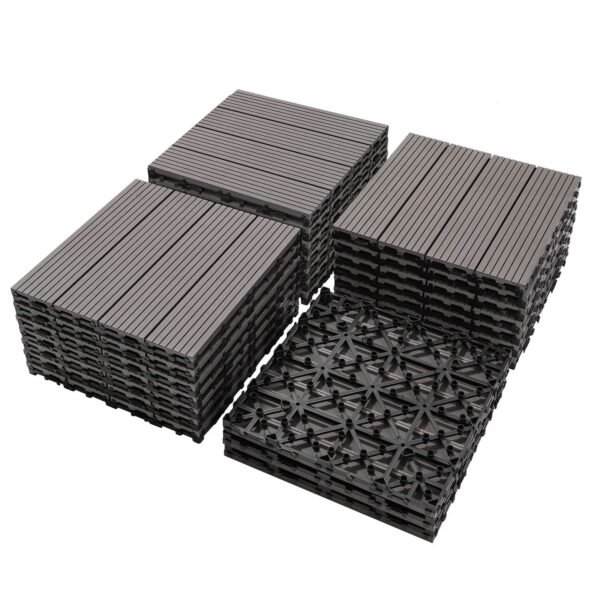 Wood Plastic Composite Deck Tiles (Set of 20), Sustainable Composite Decking Resist Rust, Water, Weather, Easy To Diy & Maintain, Ideal For Patios, Balconies, Rooftops - Light Gray