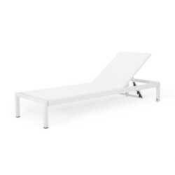 Outdoor Chaise Lounge Chair, Aluminum Adjustable Outside Chair For Pool Patio Beach Yard, All Weather Use UV Resistant 400Lbs Weight Capacity - White