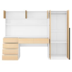 2 Door Storage Desk Wardrobe For Bedroom With Shelves And Drawers - Natural
