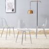 Stylish Ergonomic Dining Chair With Metal Legs And Transparent Seat Cushion (Set of 3) - Silver / Transparent - Image 5