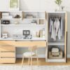 2 Door Storage Desk Wardrobe For Bedroom With Shelves And Drawers - Natural - Image 16