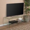 Modern Tempered Glass TV Stand With Shelf And Open Back Design - Clear - Image 2