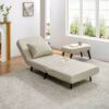 3 In 1 Foldable Linen Chaise Lounge With Adjustable Backrest Footrest & Detachable Pillow Convertible Chair Bed Accent Chair Small Space Sofa Bed For Living Room Bedroom And Office - Beige - Image 4