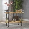 Modern Industrial Bar Cart With Shelving And Casters - Natural - Image 5