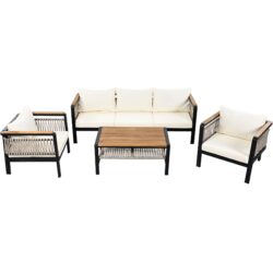 4 Pieces Outdoor Sectional Sofa Set 5 Person Patio Seating Group Outdoor Conversation Set With Cushions And A Coffee Table For Patios, Gardens, Or Balcony - Beige