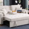Cody II - Woven Fabric Convertible Sleeper Loveseat With Cup Holder, Charging Ports, Side Pocket, and Pocket Coil Seating - Beige - Image 11