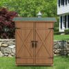 Outdoor Storage Shed With Lockable Door, Wooden Tool Storage Shed With Detachable Shelves & Pitch Roof - Yellow Brown - Image 13