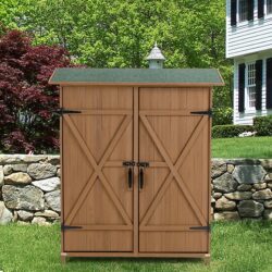 Outdoor Storage Shed With Lockable Door, Wooden Tool Storage Shed With Detachable Shelves & Pitch Roof - Yellow Brown