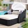 Outdoor Sunbed With Adjustable Canopy, Double Lounge, Daybed - Black / Beige - Image 4