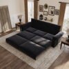King Pull Out Sofa Bed, Chesterfield Sofa, 3 In 1 Velvet Convertible Sleeper Sofa With Nailhead Trim & Rolled Arm Multifunctional Sofa Bed For Living Room - Black - Image 4