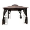 10 X 10 Ft Patio Gazebo Tent With Ventilated Double Roof And Mosquito Net - Brown - Image 5