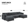 Chenille Modular Sectional Sofa, U Shaped Cloud Couch Set With Double Cushions, 6 Seat Sleeper Sofa Bed With Ottomans, Oversized Indoor Furniture - Dark Gray - Image 17