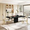 Top Dining Table With Gold Finish Corner, Pillar And Gold Finish Stainless Steel Base - Black - Image 2