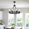 6 Light (No Bulbs) Wagon Wheel Chandelier Farmhouse Modern Small Round Chandelier For Living Room Kitchen Island Foyer Hallway Entryway Bedroom Dining Room Light Fixture Ceiling Hanging - Matte Black - Image 5