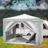 10'X10' Folding Canopy With 4 Removable Sidewalls Outdoor Event Shelter UPF 50+ Gazebo Portable Tents For Parties Beach Camping Wedding Ez Pop Up Canopy 4 Pieces Weight Bag + Carry Bag - White - Image 5