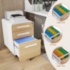 3 Drawer Mobile File Cabinet Under Desk Office, Simple Style Versatile Storage Cabinet For Legal / Letter / A4 Files, 5 Wheel Design Anti-Tilting Cold Rolled Steel Waterproof Moisture-Proof - White / Light Brown - Image 23