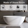 Solid Surface Matte Tub, Solid Surface Soaking Tub, Stone Resin Freestanding Bathtub, Thick Edge Stand Alone Tubs With Overflow, Pop-Up Drain (Oval) - Matte White - Image 2