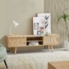 55.12" Rattan TV Cabinet, Double Sliding Doors For Storage, Adjustable Shelf, Solid Wood Legs, TV Console For Living Room - Natural - Image 2