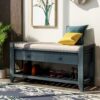 Shoe Rack With Cushioned Seat And Drawers Multipurpose Entryway Storage Bench - Antique Navy - Image 5