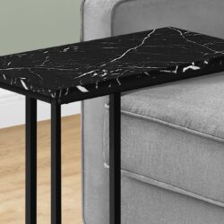Accent Table, C - Shaped, Marble Look Modern Design - Black