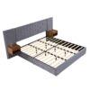 Upholstered King Size Bed Frame Of Velvet Tufted Headboard With Floating Nightstand LED / USB Built - Gray - Image 10