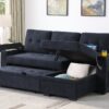 Ashlyn II - Woven Fabric Reversible Sleeper Sectional Sofa With Storage Chaise, Storage Arm, Cup Holder, Charging Ports, Side Pockets, and Pocket Coil Seating - Dark Gray - Image 10