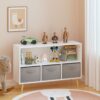 Kids Bookcase With Collapsible Fabric Drawers, Children's Book Display, Toy Storage Cabinet Organizer - White / Gray - Image 8