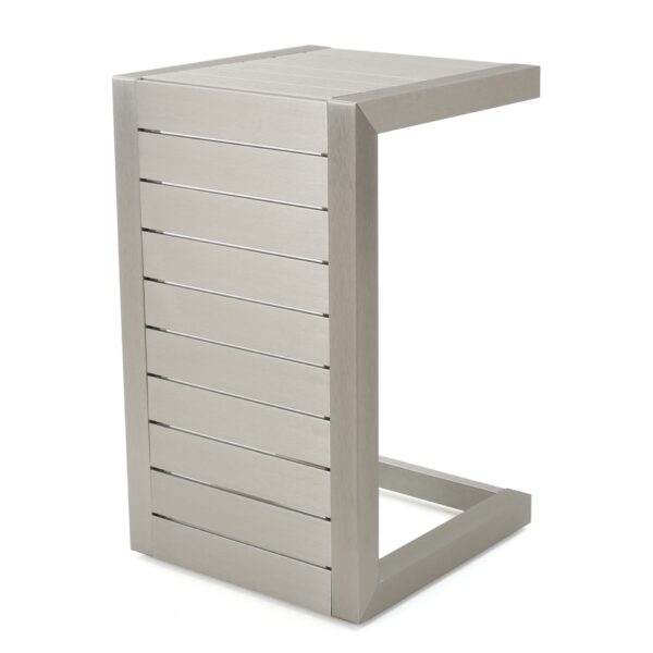 Aluminum Outdoor Side Table, C Shaped End Table, Outside Small Table For Patio - Silver