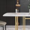 70.87" Modern Artificial Stone White Curved Golden Metal Leg Dining Table, Can Accommodate 6-8 People - White / Gold - Image 7