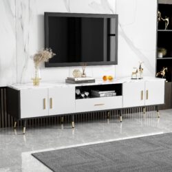 Modern TV Stand & 2 Cabinets & Open Compartments, Entertainment Center For Tvs Up To 80'', Television Console For Living Room - White / Black