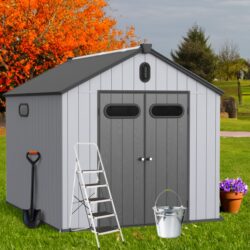 1 Resin Plastic Storage Shed For Backyard Garden With Spire Tool Storage - Black / Gray