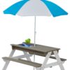 Wooden Kids Picnic Table, Sand And Water Table With Umbrella, Activity Table For Outdoor Backyard Patio Play - White / Gray - Image 14