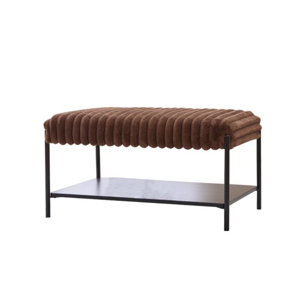 Upholstered Ottoman Coffee Table Foot Rest With Metal Legs And Wooden Storage - Brown