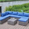Patio Sofa With Cushions - Blue / Gray - Image 14