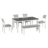 6 Piece Dining Set Classic And Traditional Style, Includes Dining Table, 4 Upholstered Chairs & Bench - White / Gray - Image 11