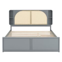 Queen Size Headboard Bed With 2 Drawers And Trundle - Gray