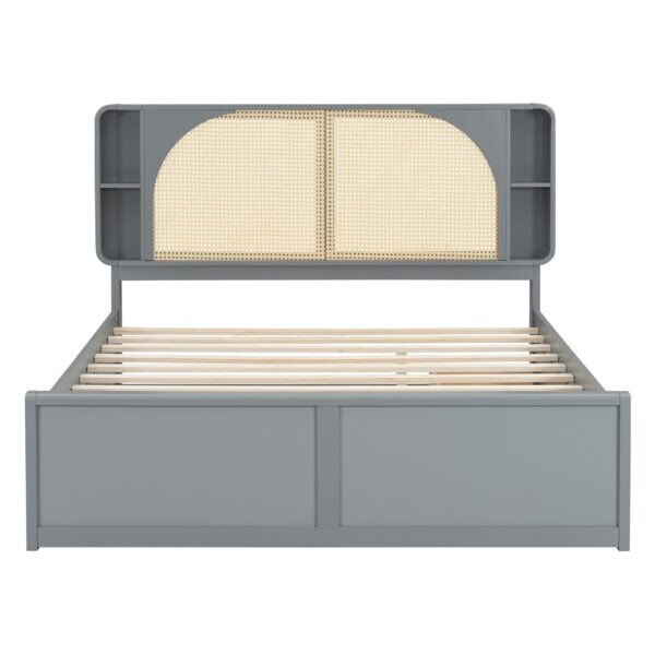 Queen Size Headboard Bed With 2 Drawers And Trundle - Gray