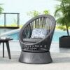 Modern Swivel Wicker Lounge Chair With Pe Rattan And Iron Frame, Round Design - Gray - Image 4