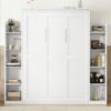 Full Size Murphy Wall Bed With Shelves And LED Lights - White - Image 18