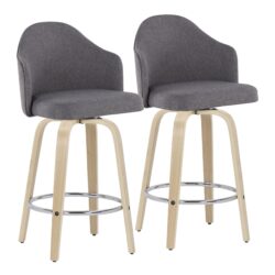 Ahoy - Mid-Century Modern Fixed Height Counter Stool With Natural Legs / Round Chrome Footrest (Set of 2) - Gray