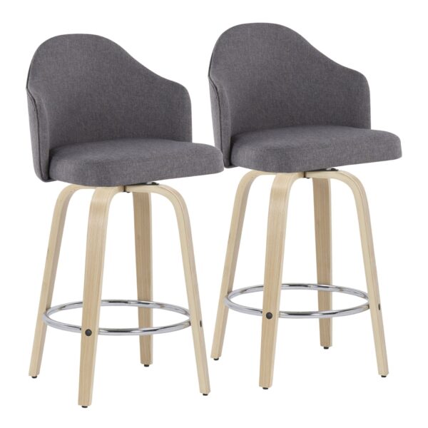 Ahoy - Mid-Century Modern Fixed Height Counter Stool With Natural Legs / Round Chrome Footrest (Set of 2) - Gray