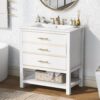 Modern Bathroom Vanity Cabinet, Combo With Open Storage, Two Drawers - White - Image 3