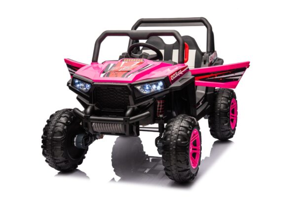 12V7A*2 30W*4 Four-Wheel Drive Leather Seat One Button Start, Forward And Backward, High And Low Speed, Music, Front Light, Power Display, Two Doors Can Open, 2.4G R / C, Seat Belt Four Wheel Absorber - Pink