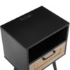 15.75" Rattan End Table With Power Outlet & USB Ports, Modern Nightstand With Drawer And Solid Wood Legs, Side Table For Living Room, Bedroom - Black - Image 16